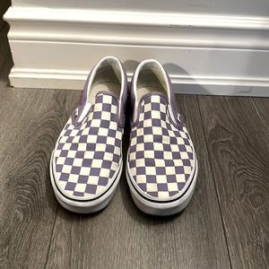 Purple checkered slip on vans